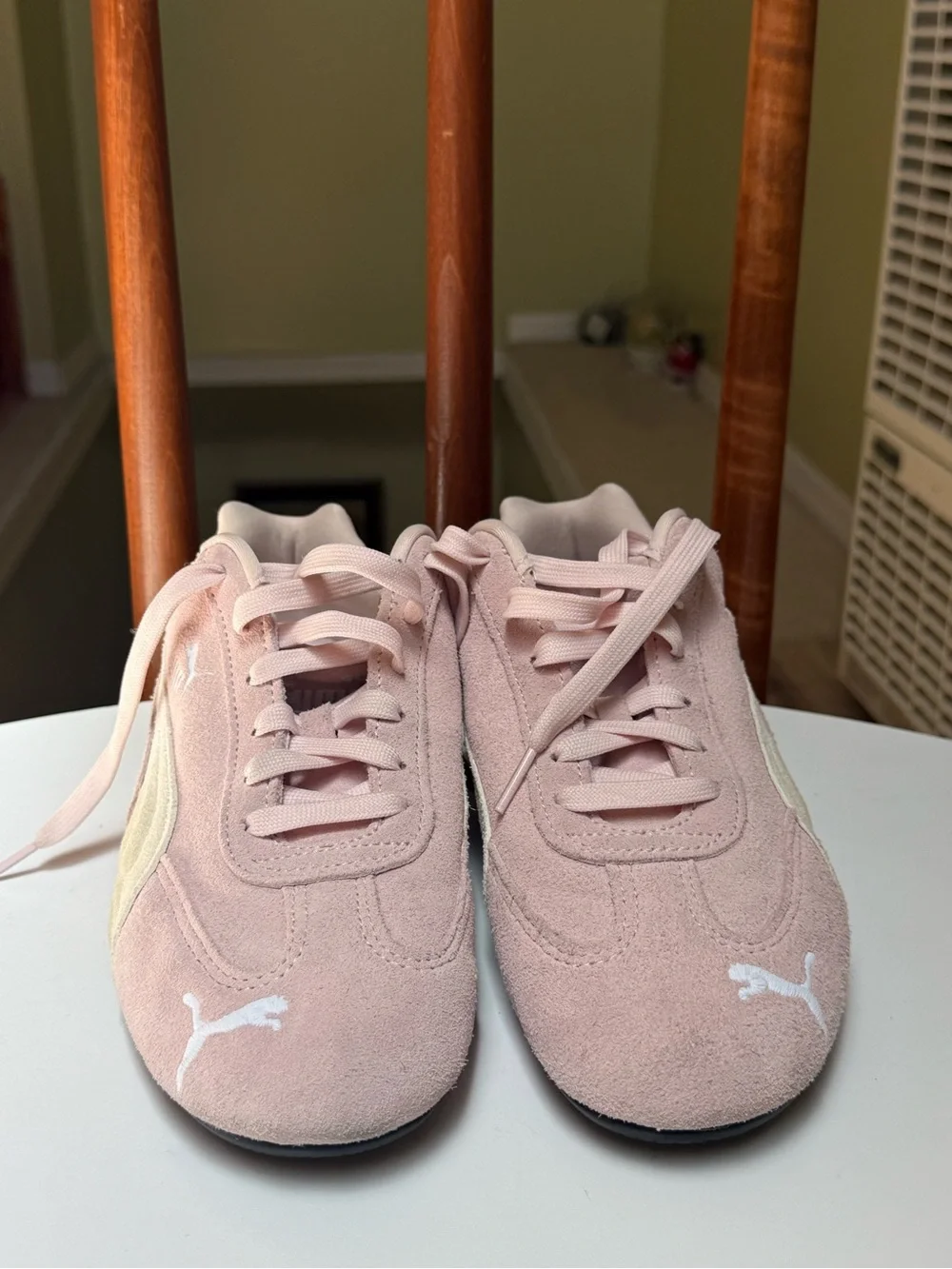 Puma Blush Pink and Cream Suede Low-Top Sneakers